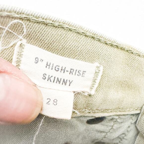 Madewell 9" High-Rise Skinny Green Khaki Denim Jeans Raw Hem Size 28 - Picture 6 of 10